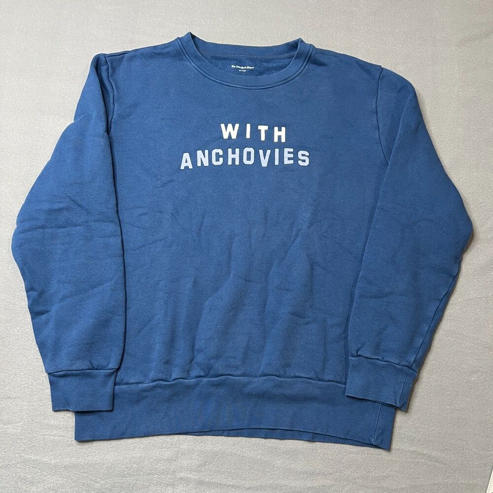 The New York Times Sweatshirt Men's 2XL Blue 100% Cotton Crewneck With Anchovies